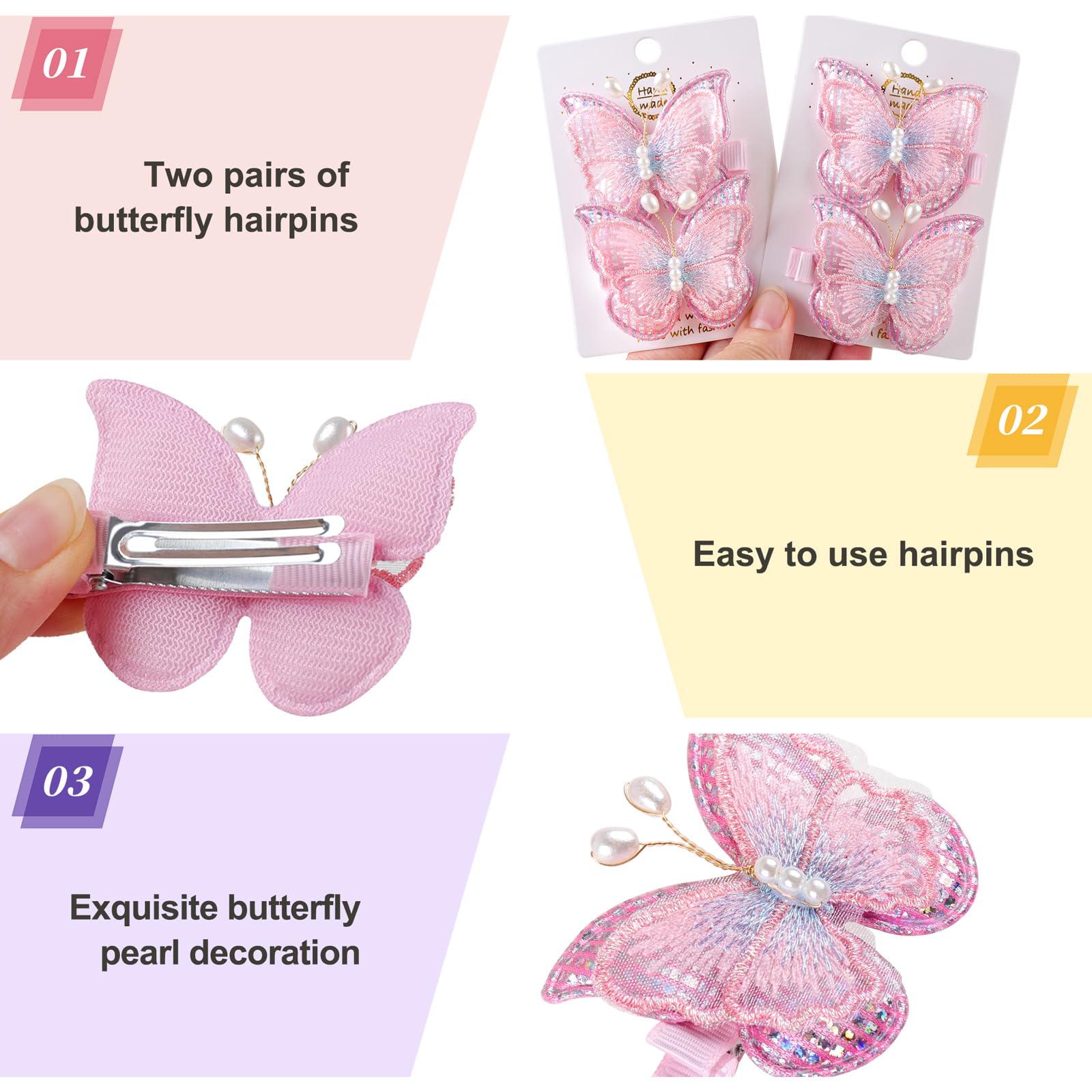 RAINBOW WSK pink butterfly clips complement outfits for weddings and parties
