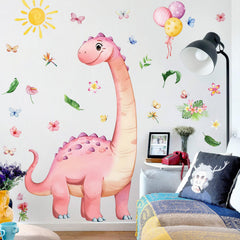 RAINBOW WSK pink dinosaur wall sticker with palm leaves, ideal for playful playrooms.