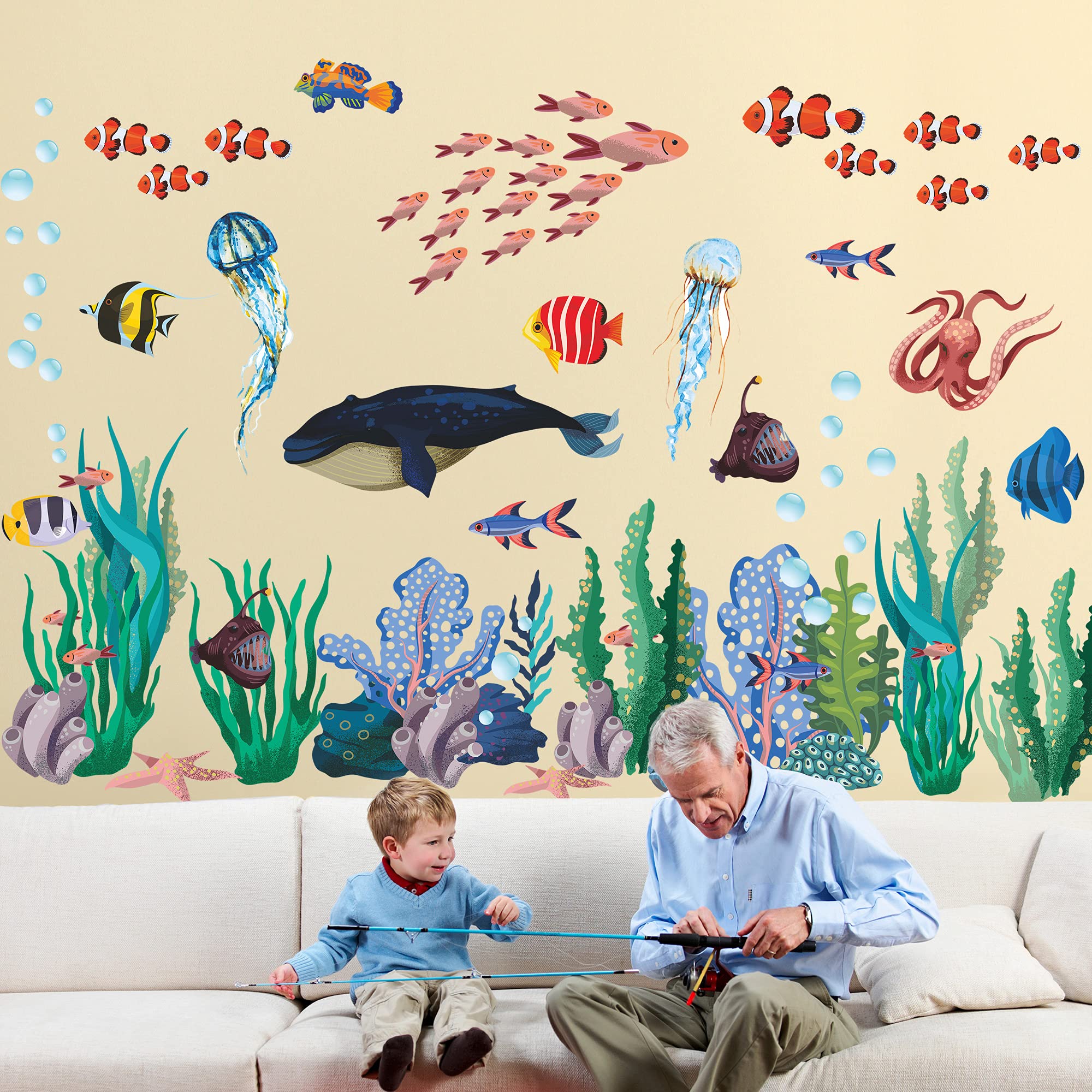 RAINBOW WSK RW-1029 ocean animals sheet 3 bright coral and fish, removable without residue