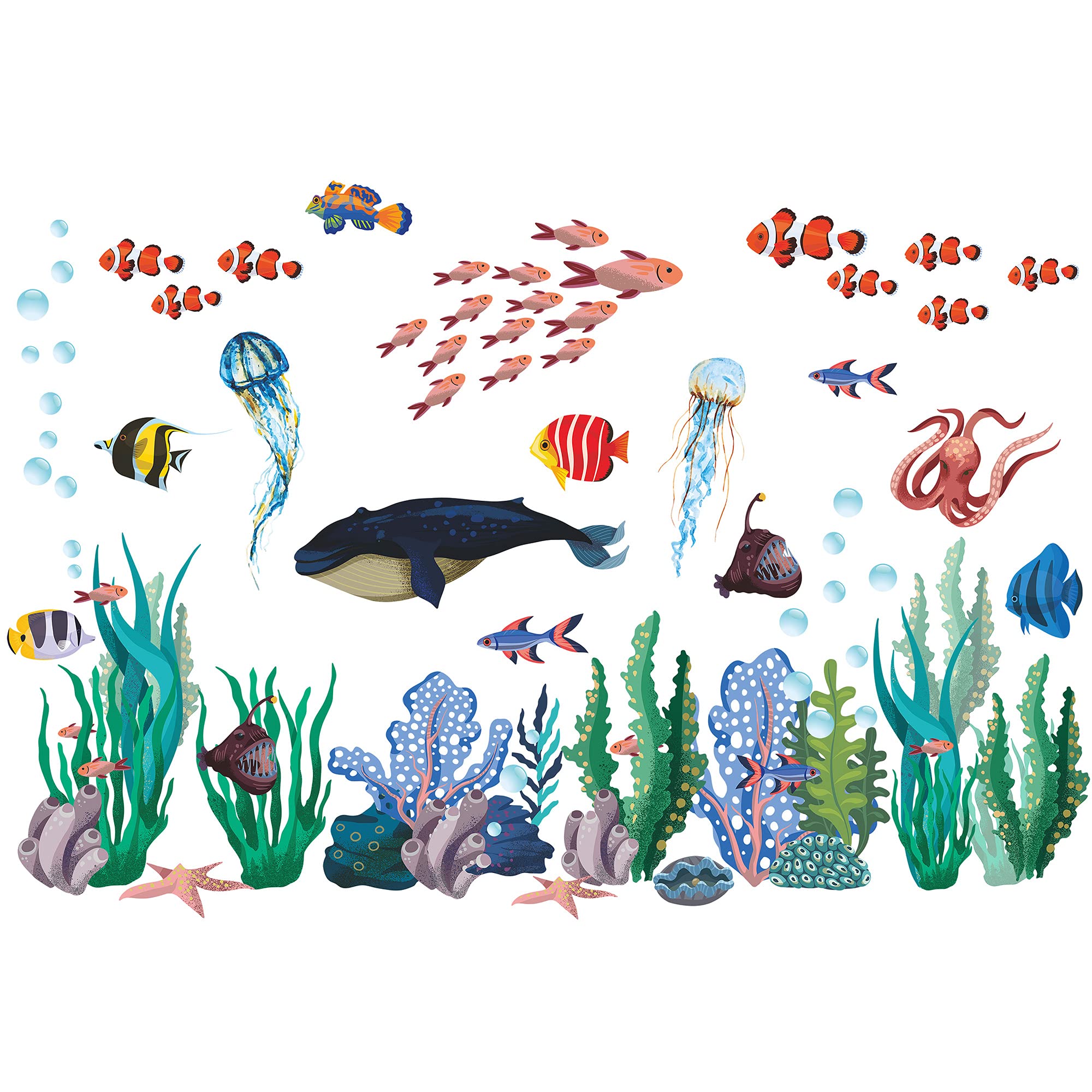 RAINBOW WSK RW-1029 ocean animals sheet 8 in watercolor tones softens kid spaces