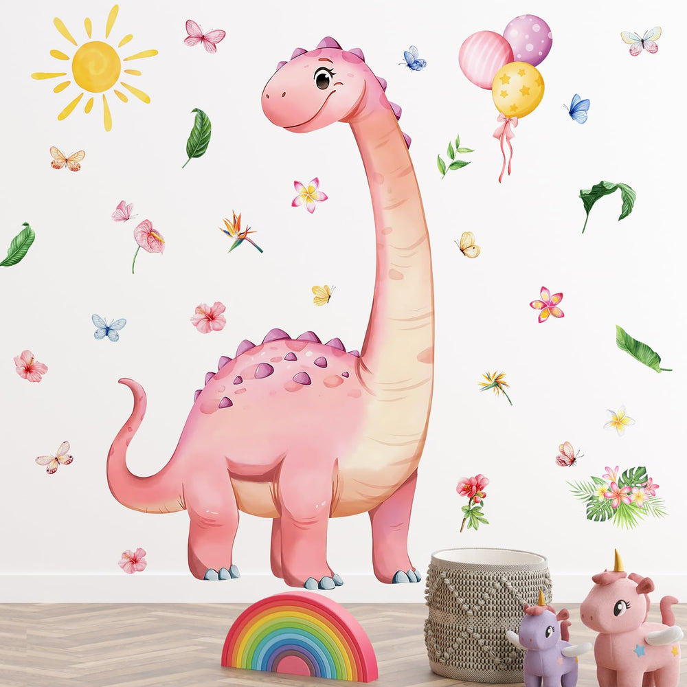 RAINBOW WSK vinyl dinosaur decals in pink and green for non-damaging walls.