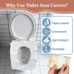 RAINFLOW folded seat cover on a toilet seat ready for quick protection.