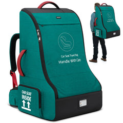 RAINSMORE car-seat travel bag front view highlights ample capacity for travel essentials.