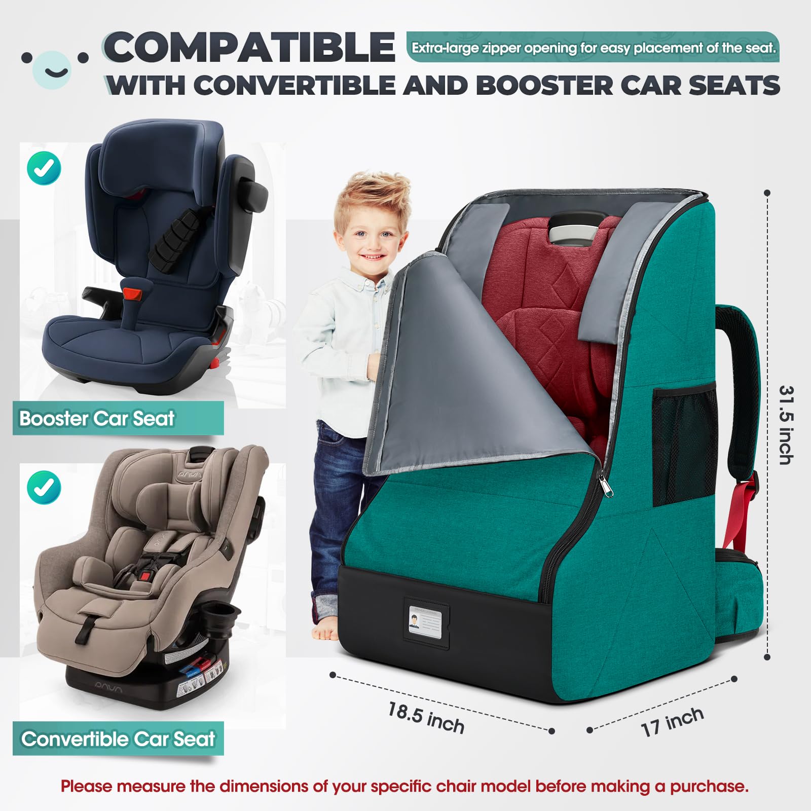 RAINSMORE bag open shows padded protection securing the car seat during transport.