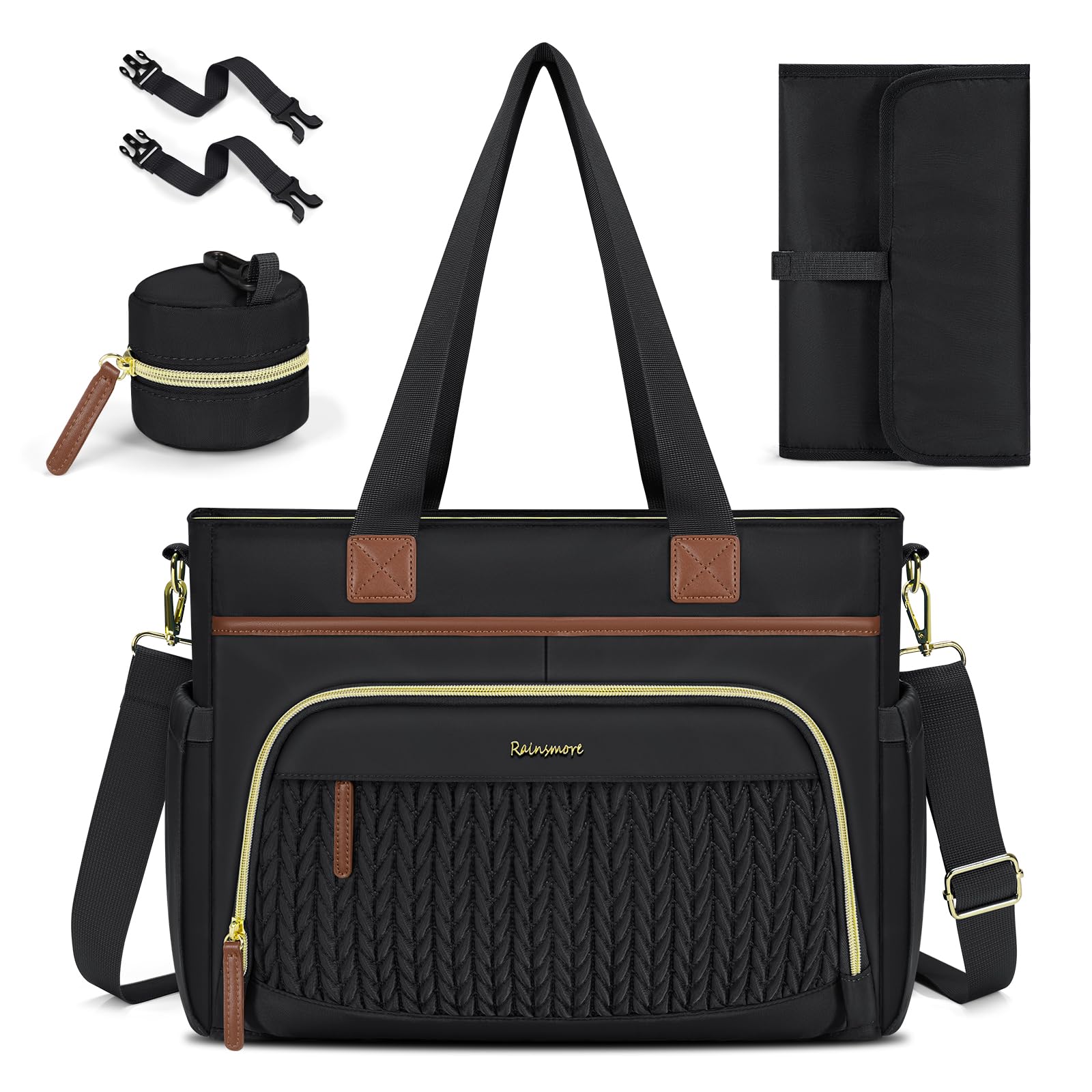 RAINSMORE diaper bag tote with a wide opening for quick access.