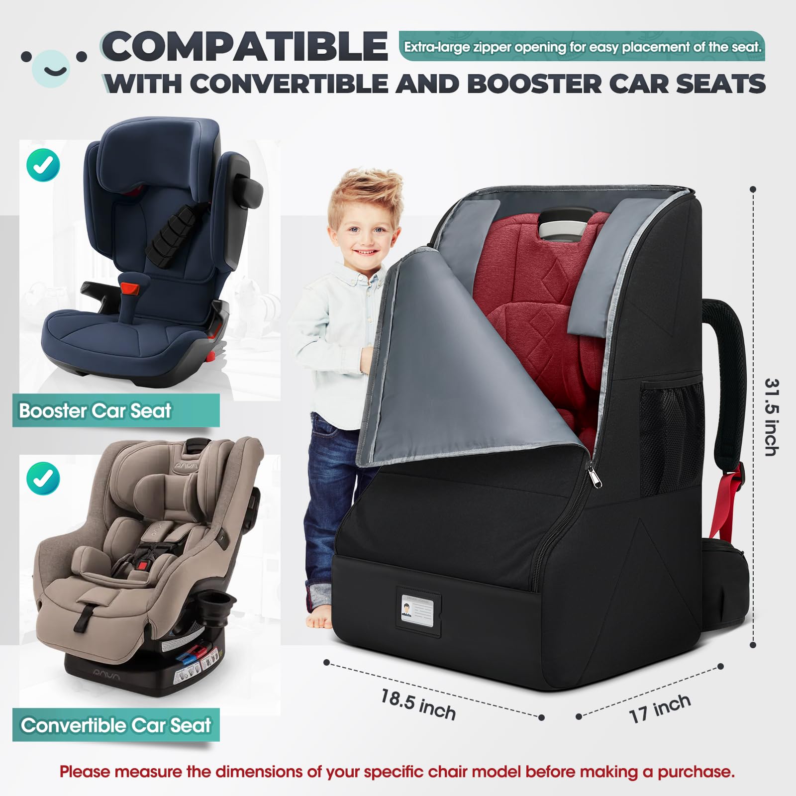 RAINSMORE padded car seat travel bag interior padding protects the seat