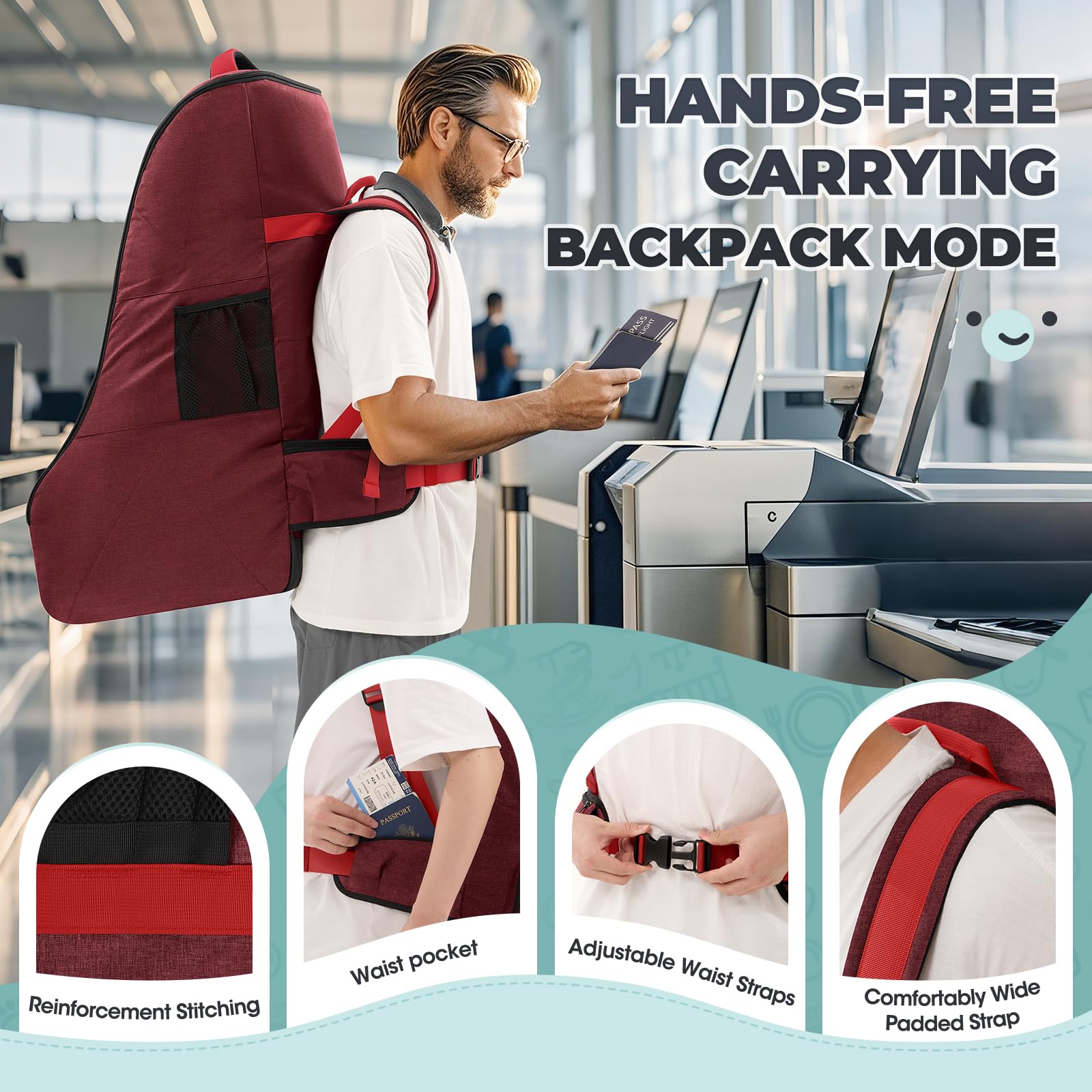 RAINSMORE padded car seat travel bag waterproof material in red