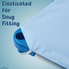 Rajlinen corner elastic loops ensure a snug, slip-free fit on standard cots.