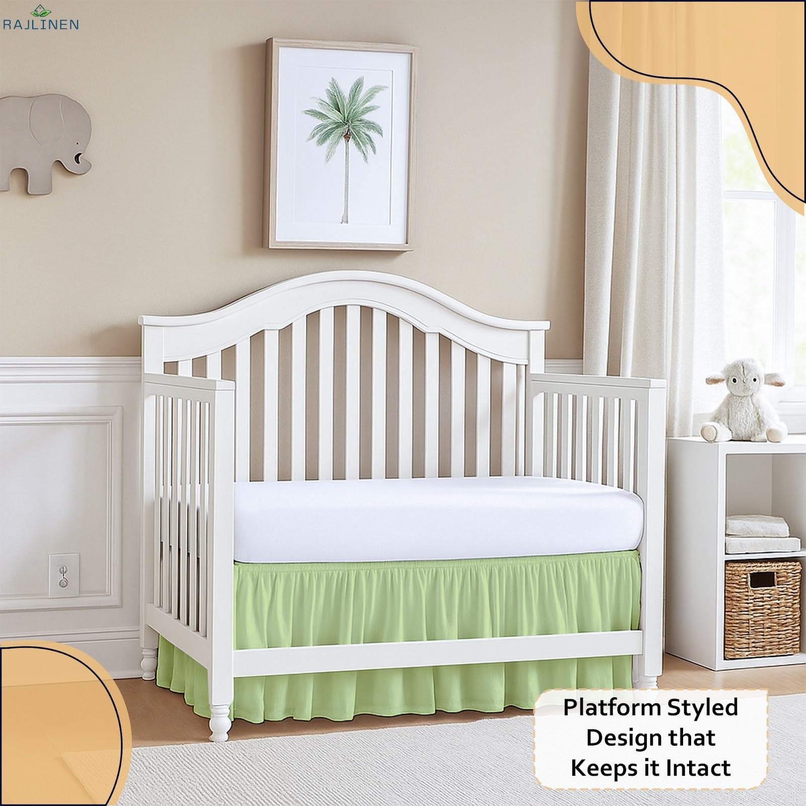Rajlinen universal crib fit for standard 28x52 inch cribs with full coverage.