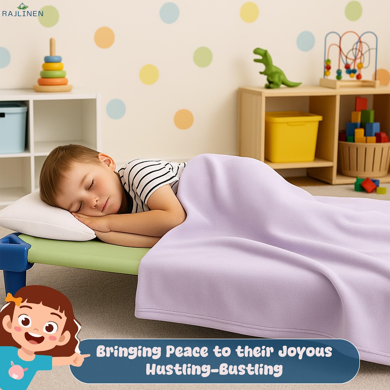 Machine-wash friendly Rajlinen sage cot sheets for busy daycare environments.