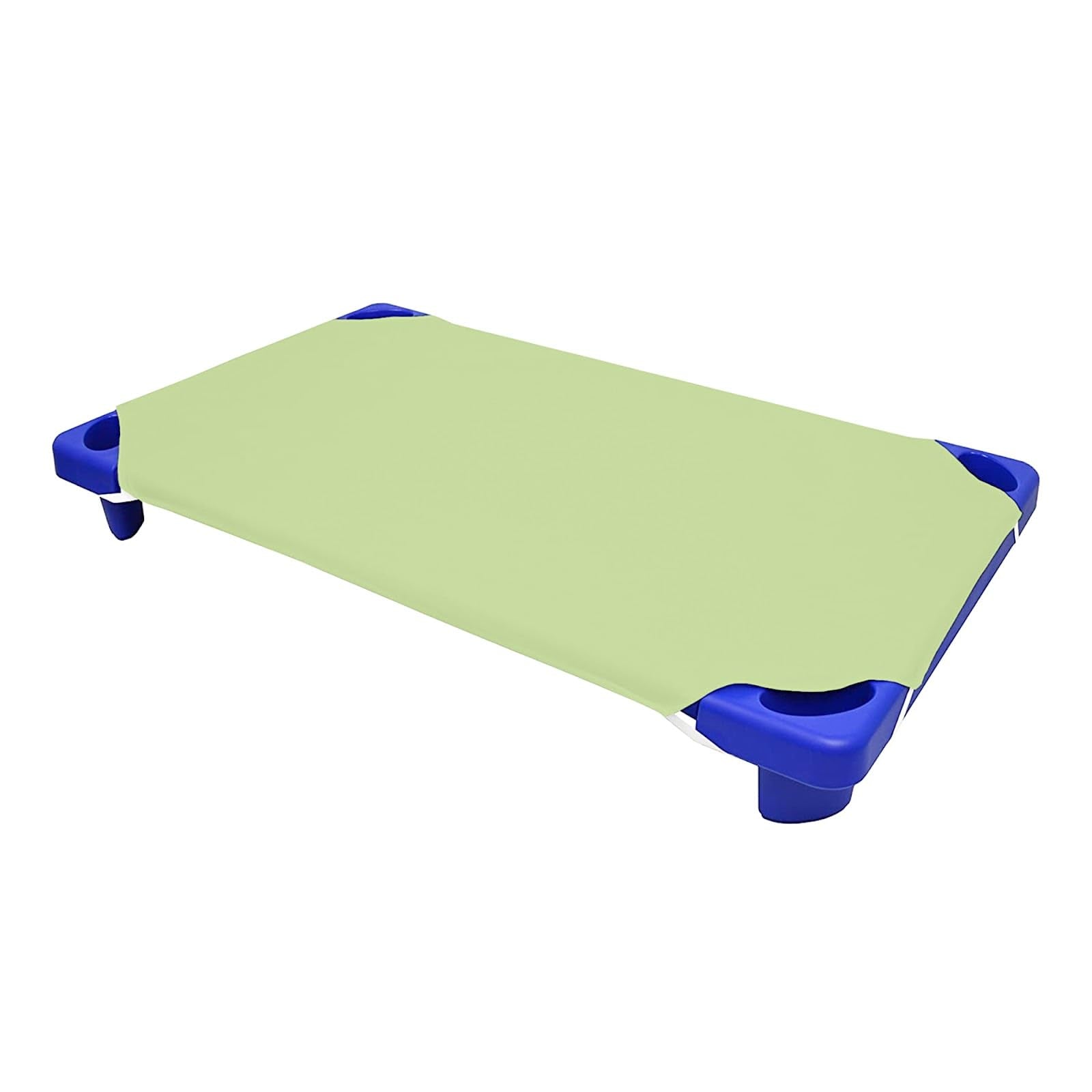 Rajlinen Daycare cot sheets sage folded stack, ready for quick nap-time replacements.
