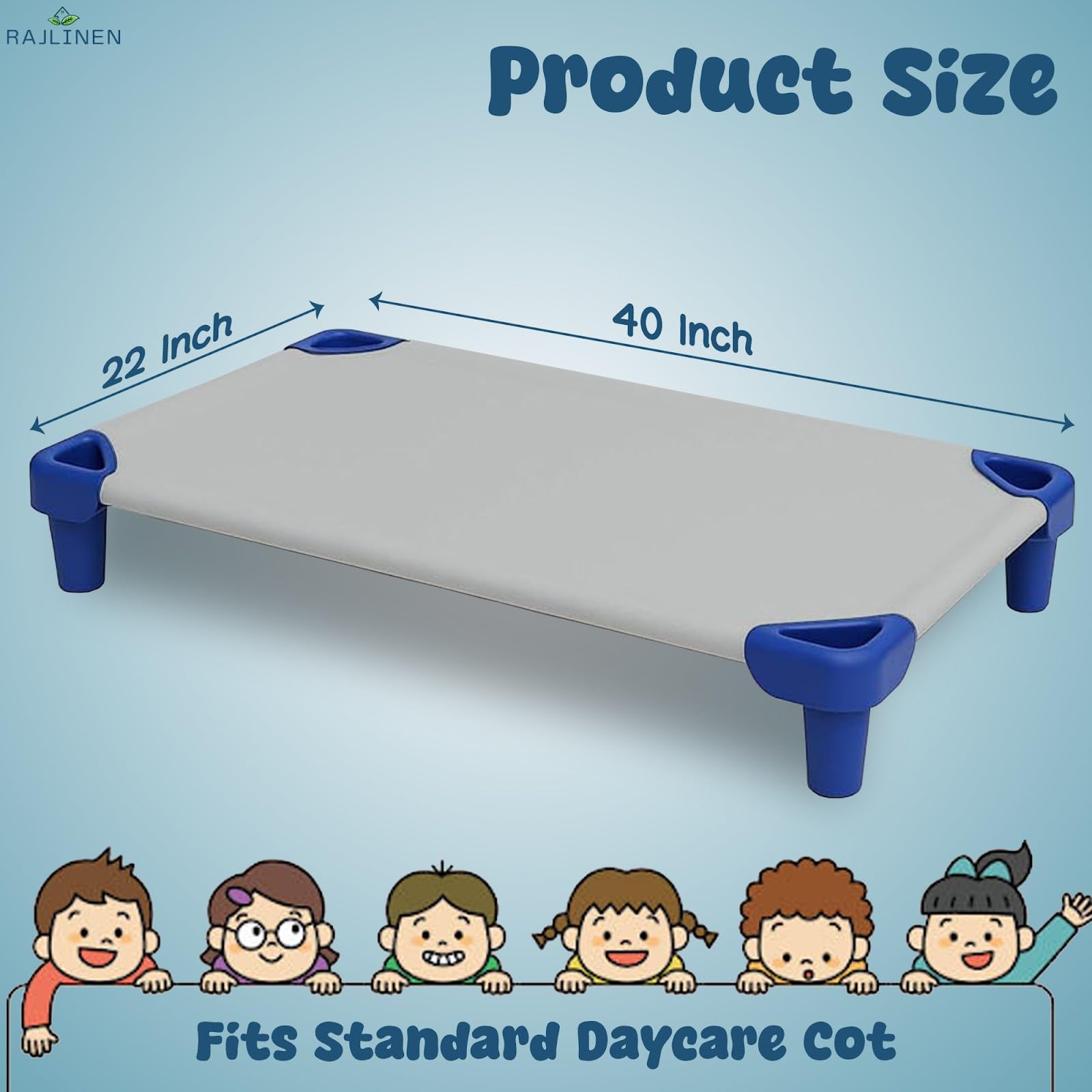 Rajlinen daycare cot sheets fitted on a 22x40 cot in silver for secure fit