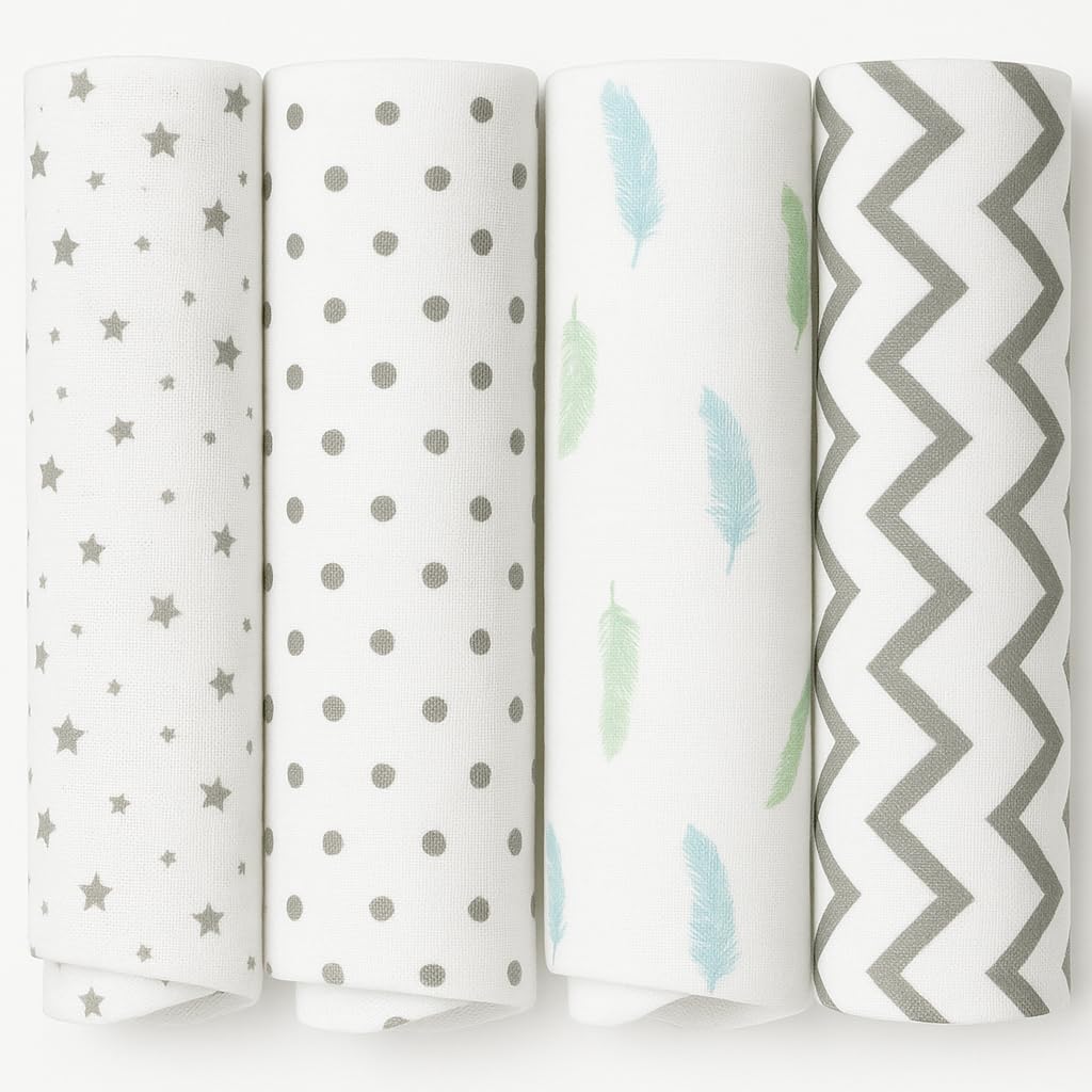 Rajlinen four-pack muslin swaddle blankets with breathable warmth for newborn wraps.