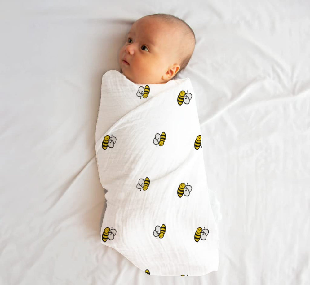 Rajlinen swaddle used as a stroller cover to shield baby from sun.