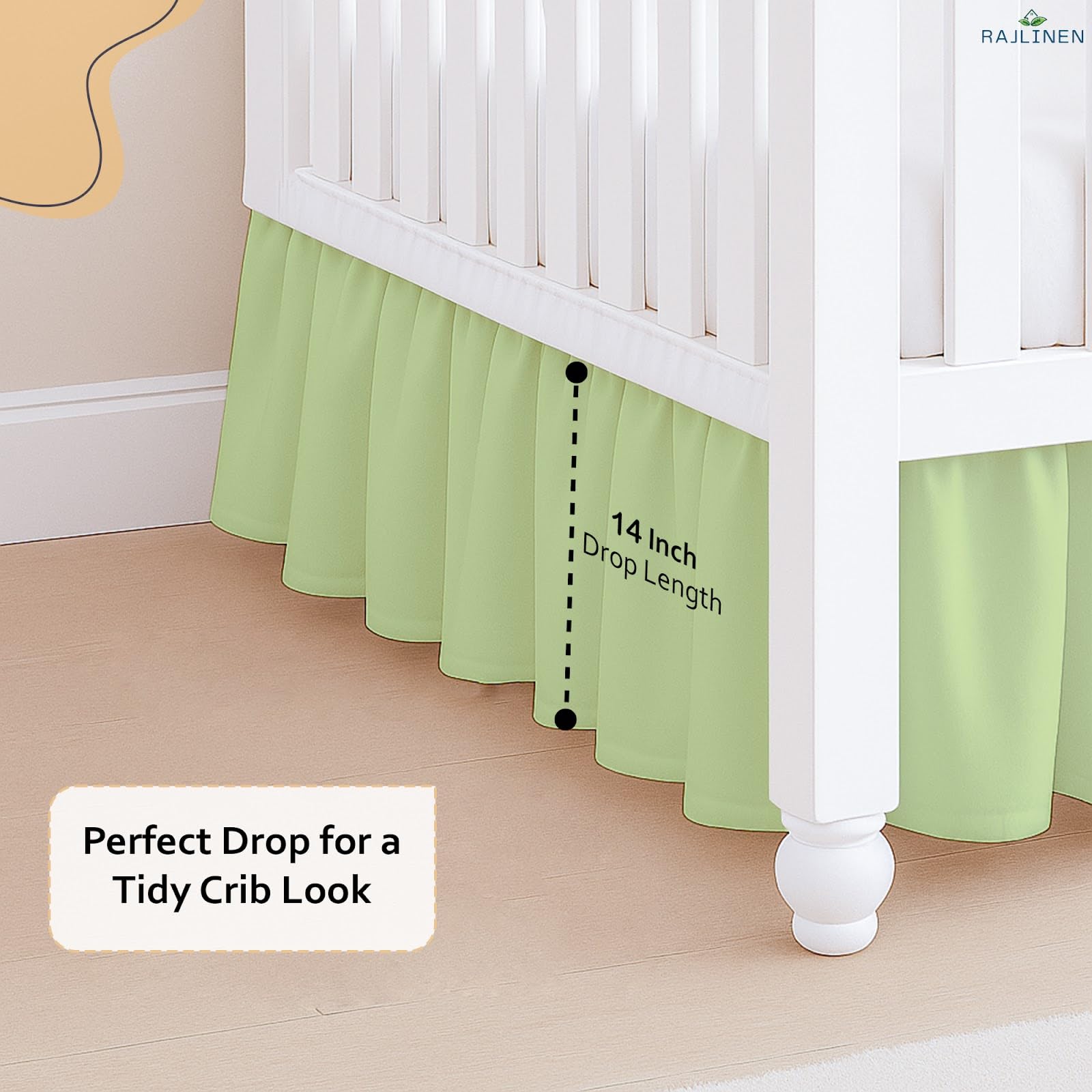 Rajlinen under-bed storage remains discreet and organized under the crib.