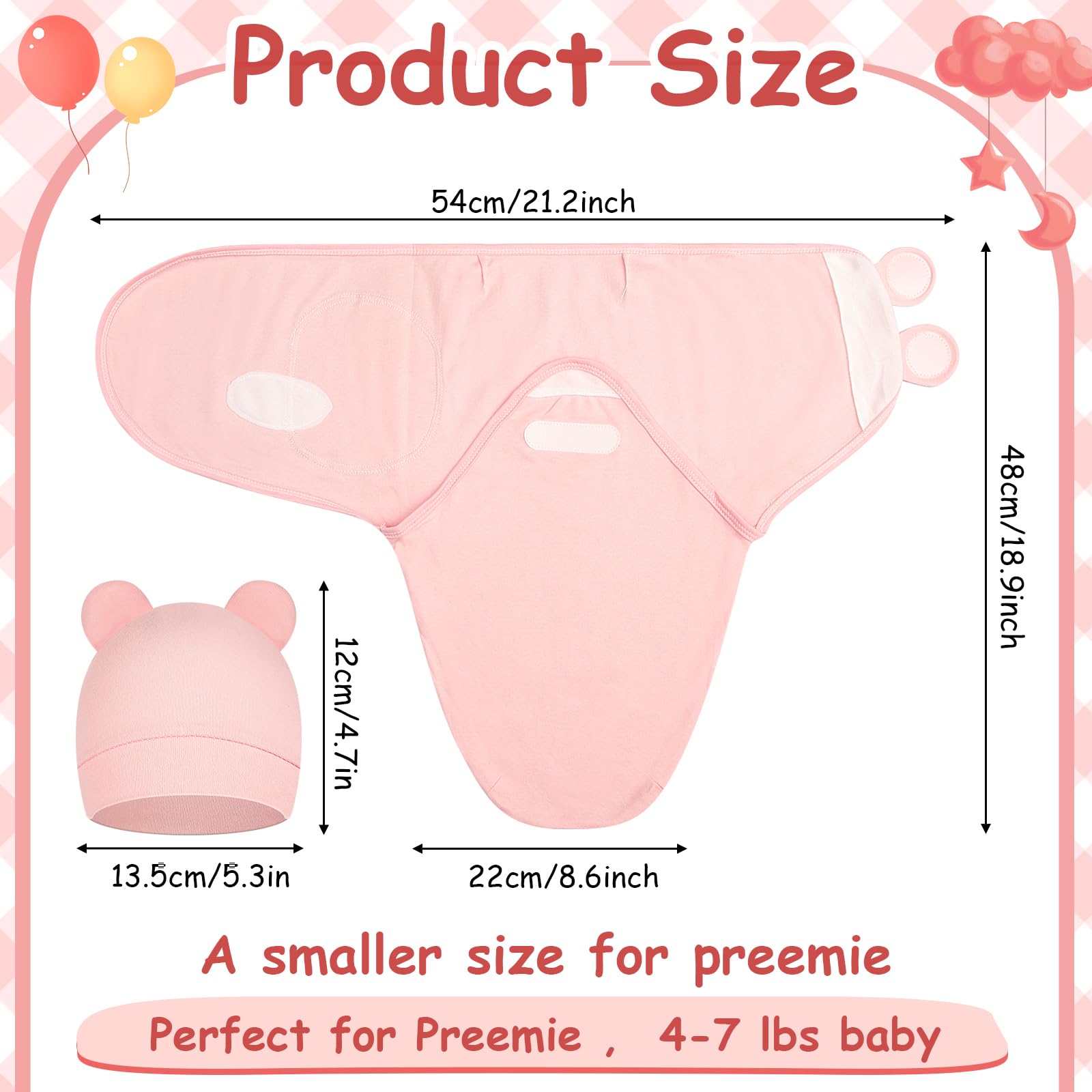 Ramede preemie hat pink matching swaddle for cozy outfit.