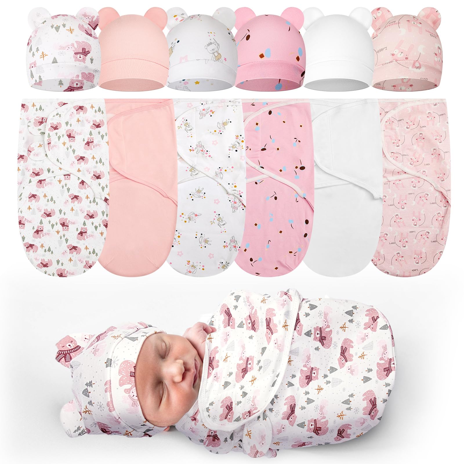 Ramede preemie swaddle bear pink in cozy cotton for gentle sleep.