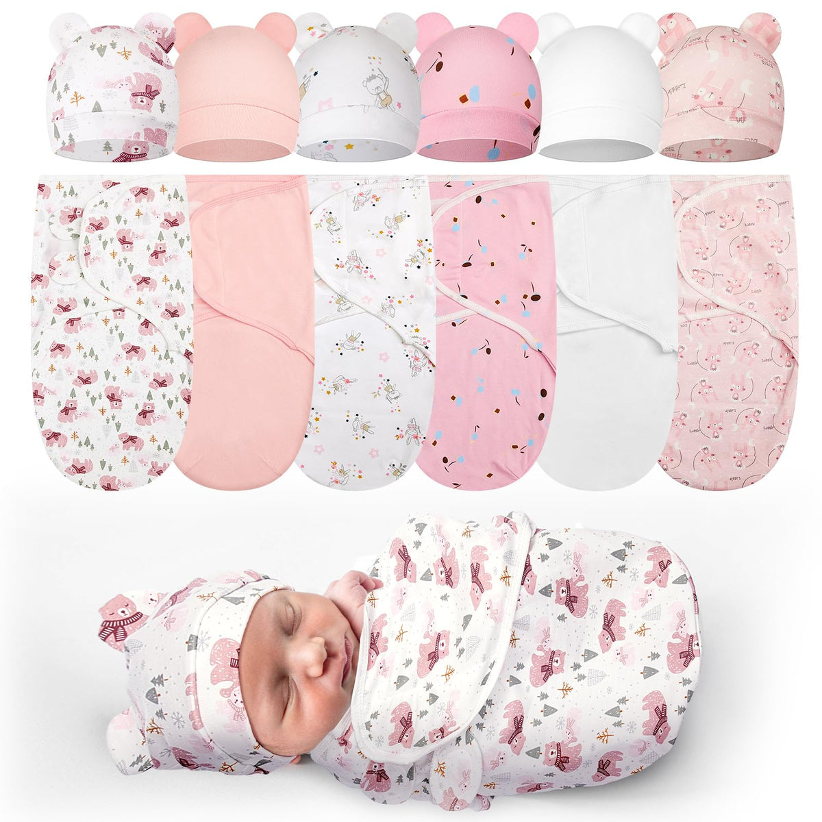 Ramede preemie swaddle bear pink in cozy cotton for gentle sleep.