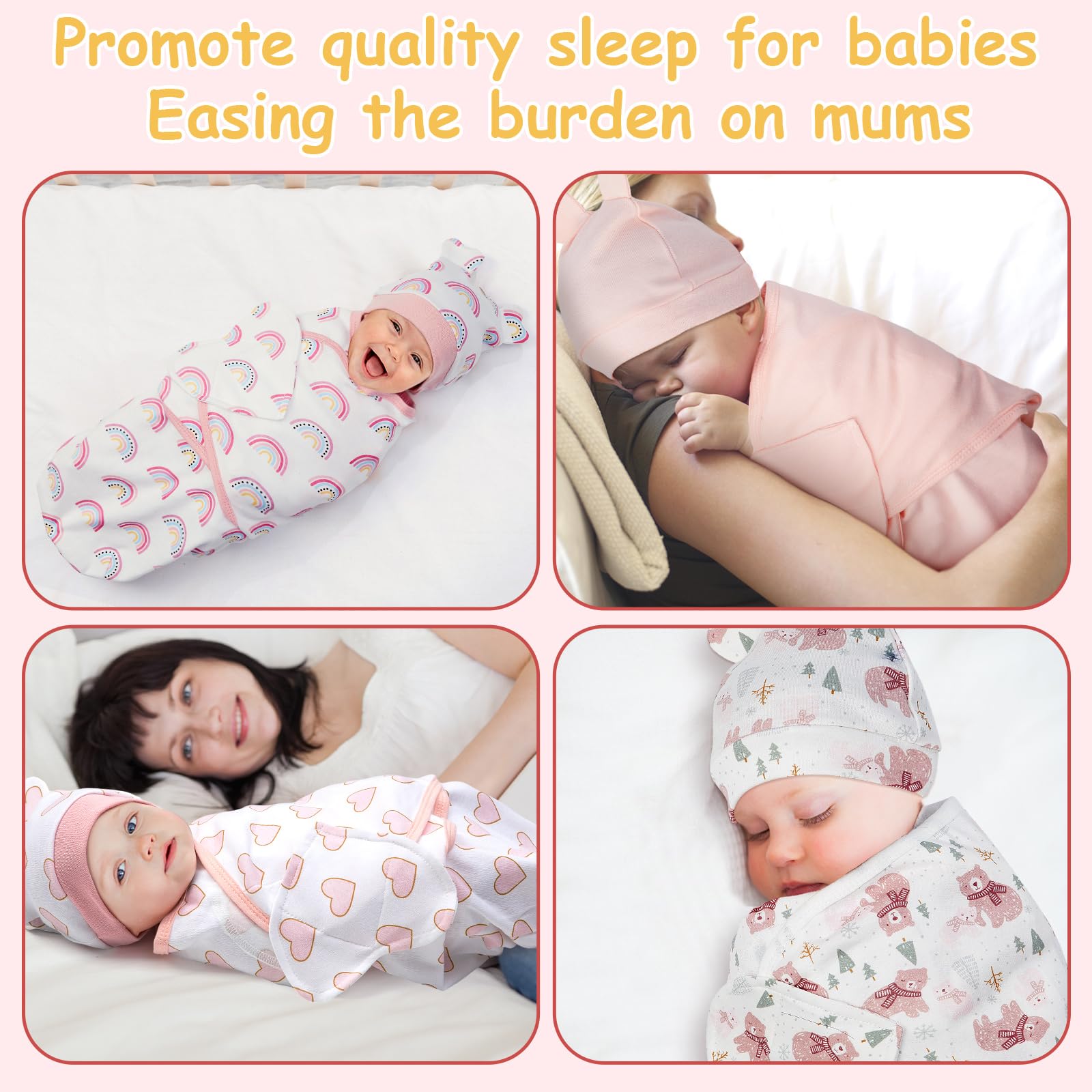Ramede snug swaddle womb-feel image conveys calm, secure sleep.