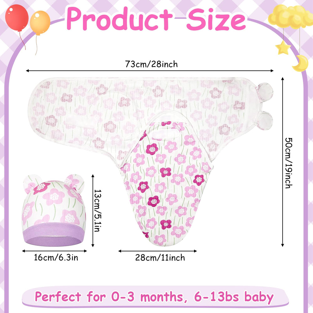 Ramede cotton swaddle hats set in pink and green for snug, adjustable fit