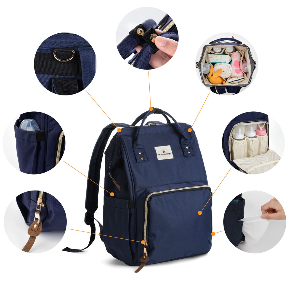 Ramhorn blue multi-pocket design keeps toys and clothes organized.