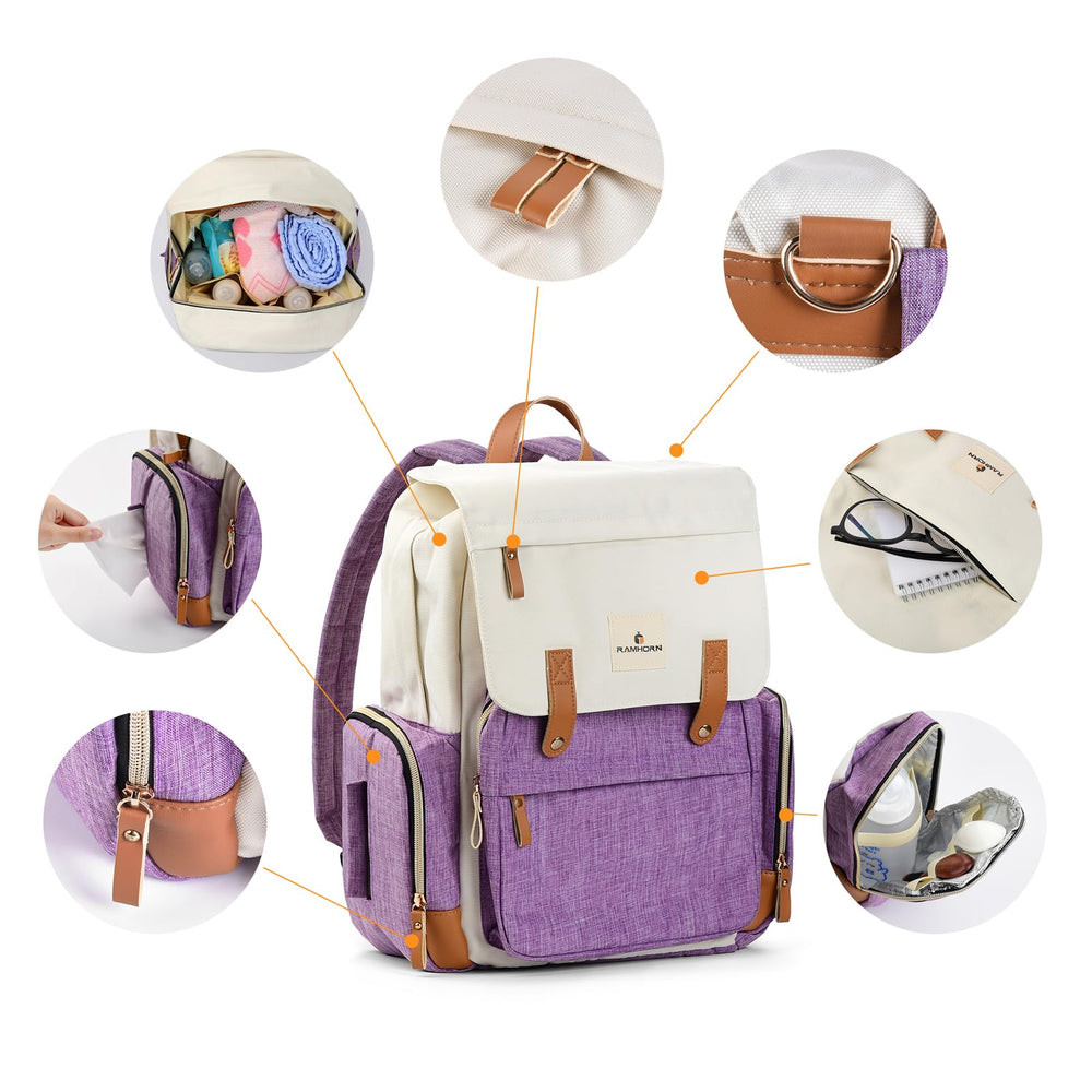 Ramhorn diaper bag side pocket access for tissues and bottles