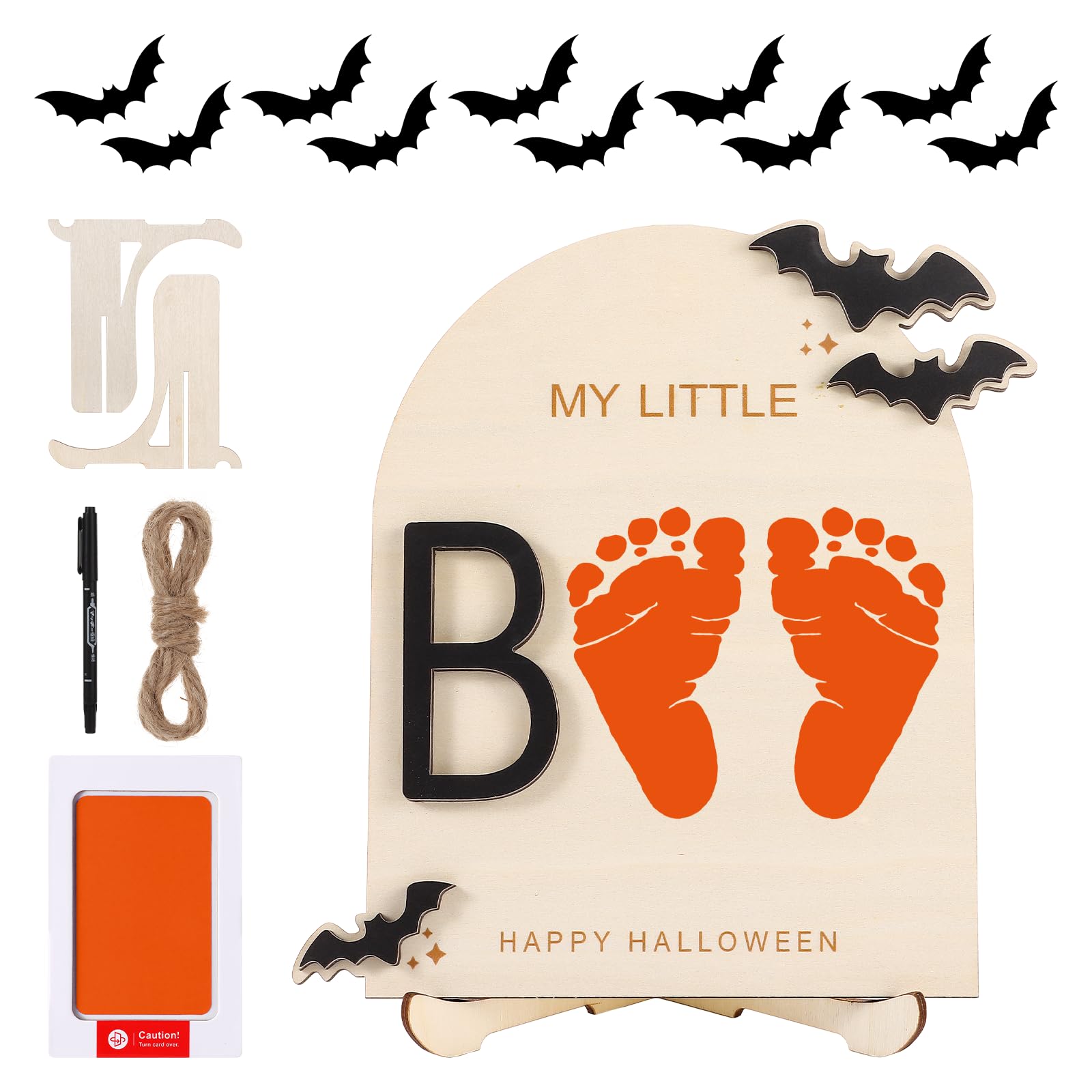 RANERVZ Halloween Footprint Sign on smooth wood, ideal for baby’s first Halloween memories