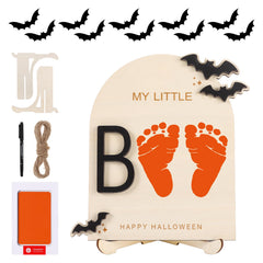 RANERVZ Halloween Footprint Sign on smooth wood, ideal for baby’s first Halloween memories