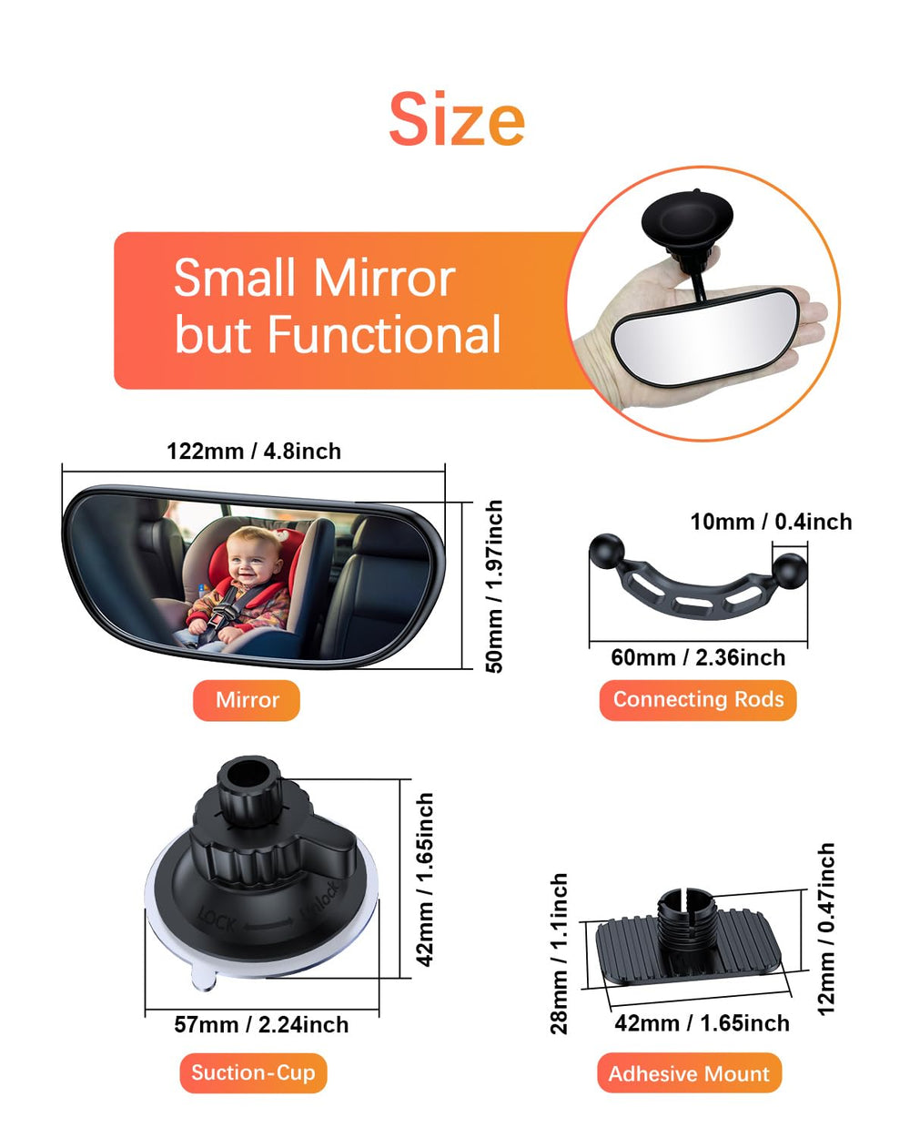 Range Tour mirror with suction cup mount provides secure, shake-proof attachment.