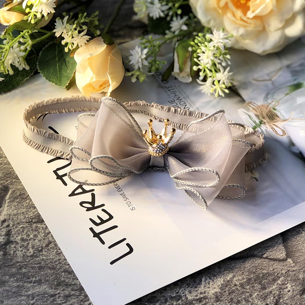 Rannyrena satin bow and crown headband, ideal for baptisms and celebrations.