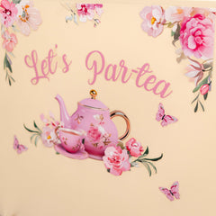 Raoformi Let's Par-Tea pink florals detail for bridal shower ambiance.