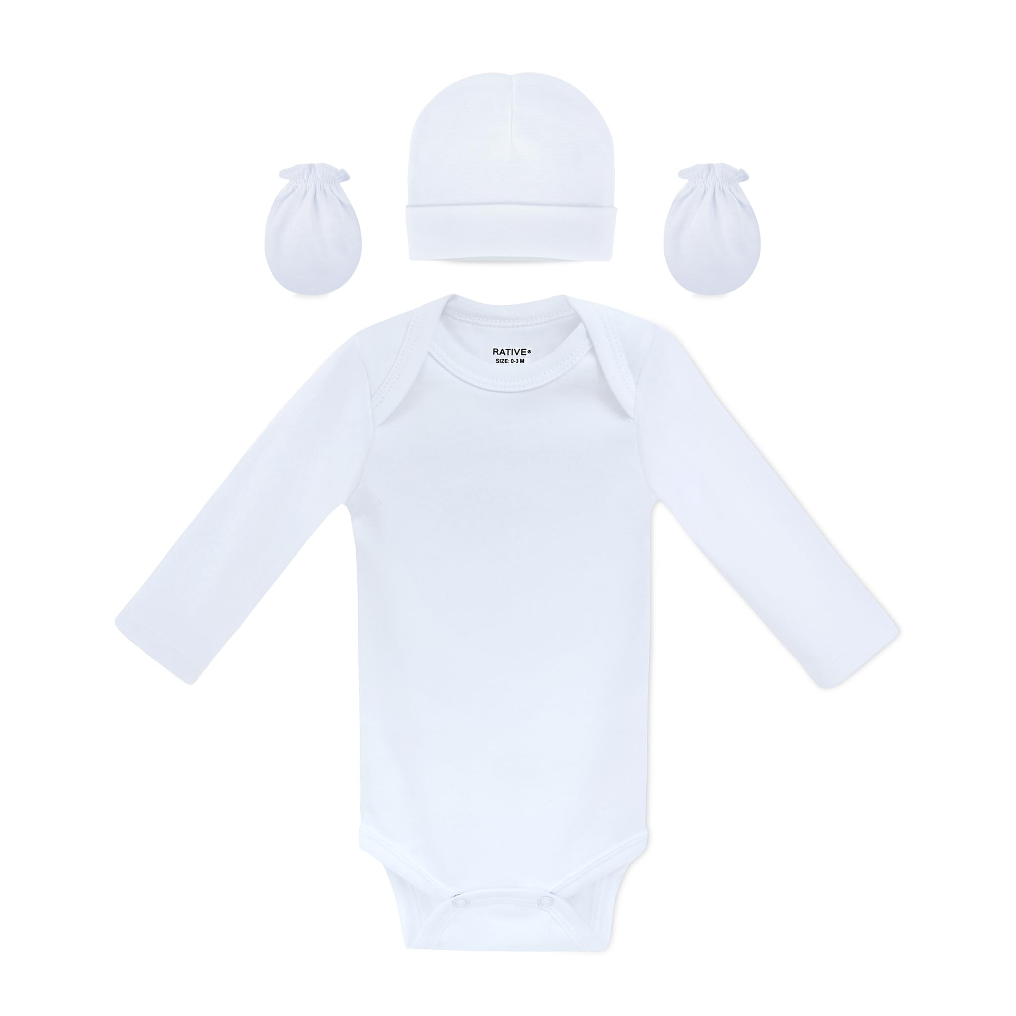 RATIVE newborn long-sleeve bodysuit shown for daily comfortable wear