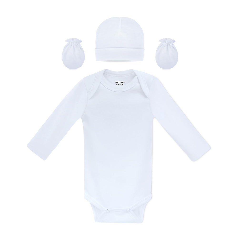 RATIVE newborn long-sleeve bodysuit shown for daily comfortable wear