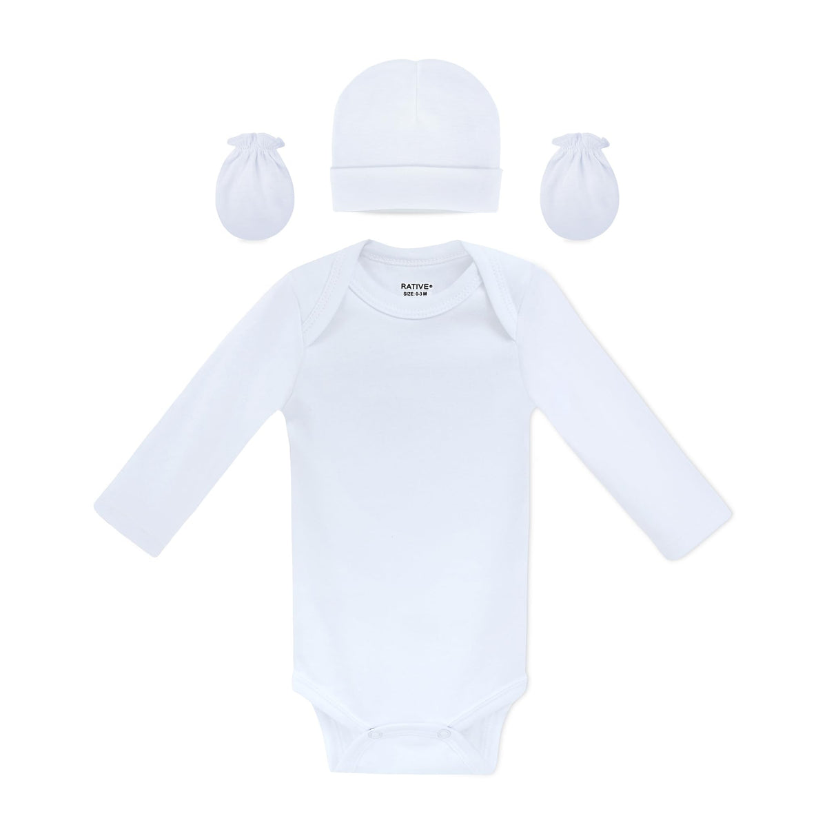 RATIVE newborn long-sleeve bodysuit shown for daily comfortable wear