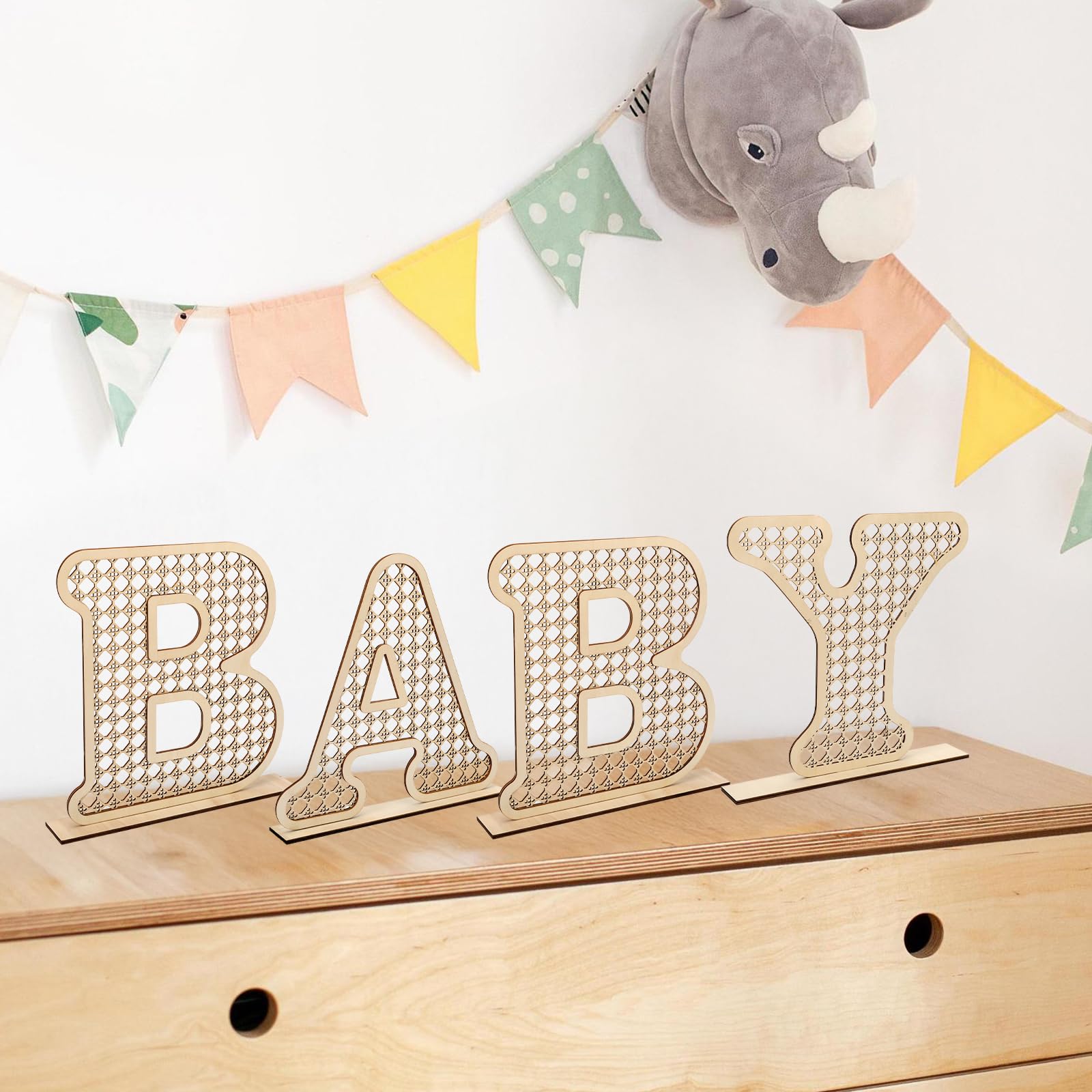Rattan Baby Letters used as baby shower decor to warm the celebration