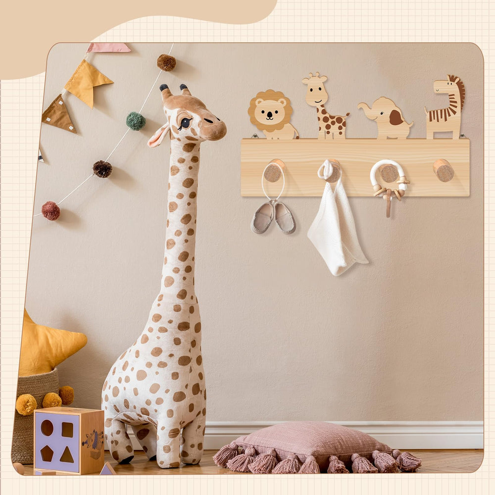 RattanView Safari wall hook on wall showing four animal hooks for organization