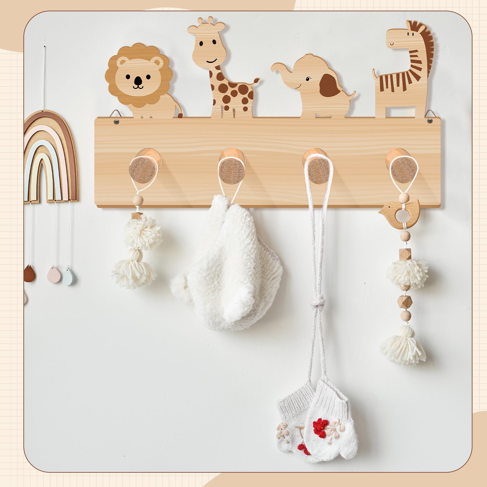 RattanView Safari wood texture hook mounted in playroom for easy access
