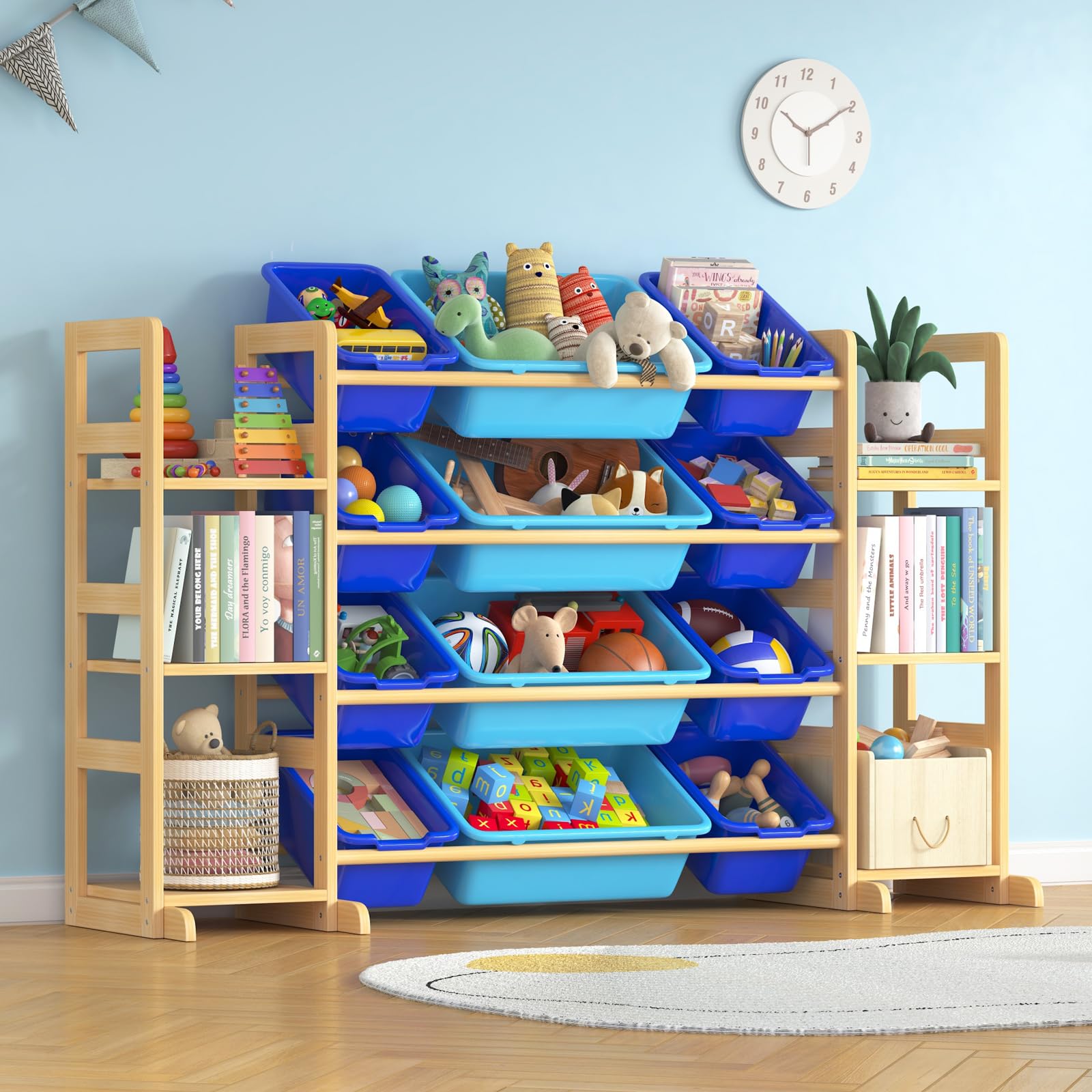 Ratulie 12-bin toy storage with 6 shelves keeps playroom tidy and accessible.