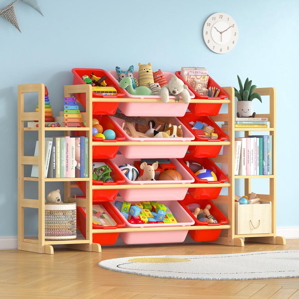 Ratulie large toy storage front view keeps toys organized with 12 bins and 6 shelves