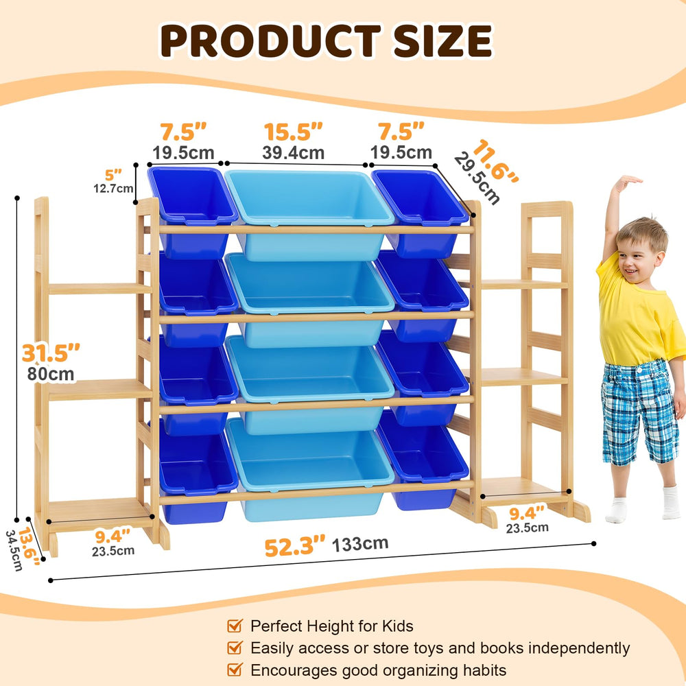 Ratulie spacious bin storage helps kids sort toys and books easily.