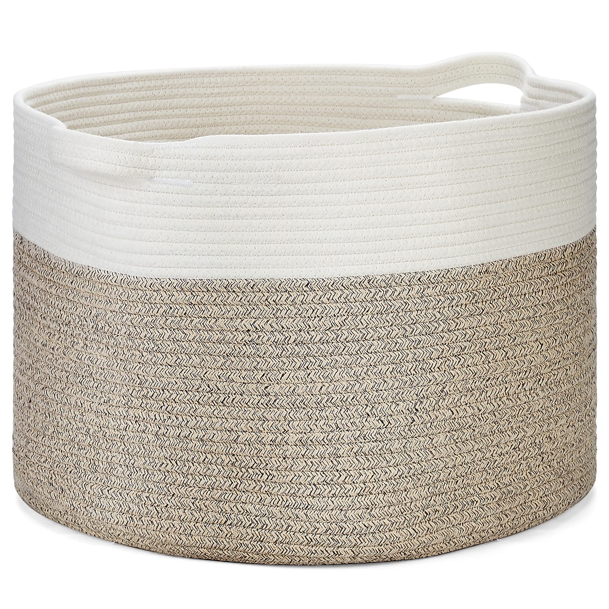 Ravinte Blanket Basket ready to move between rooms with sturdy handles.