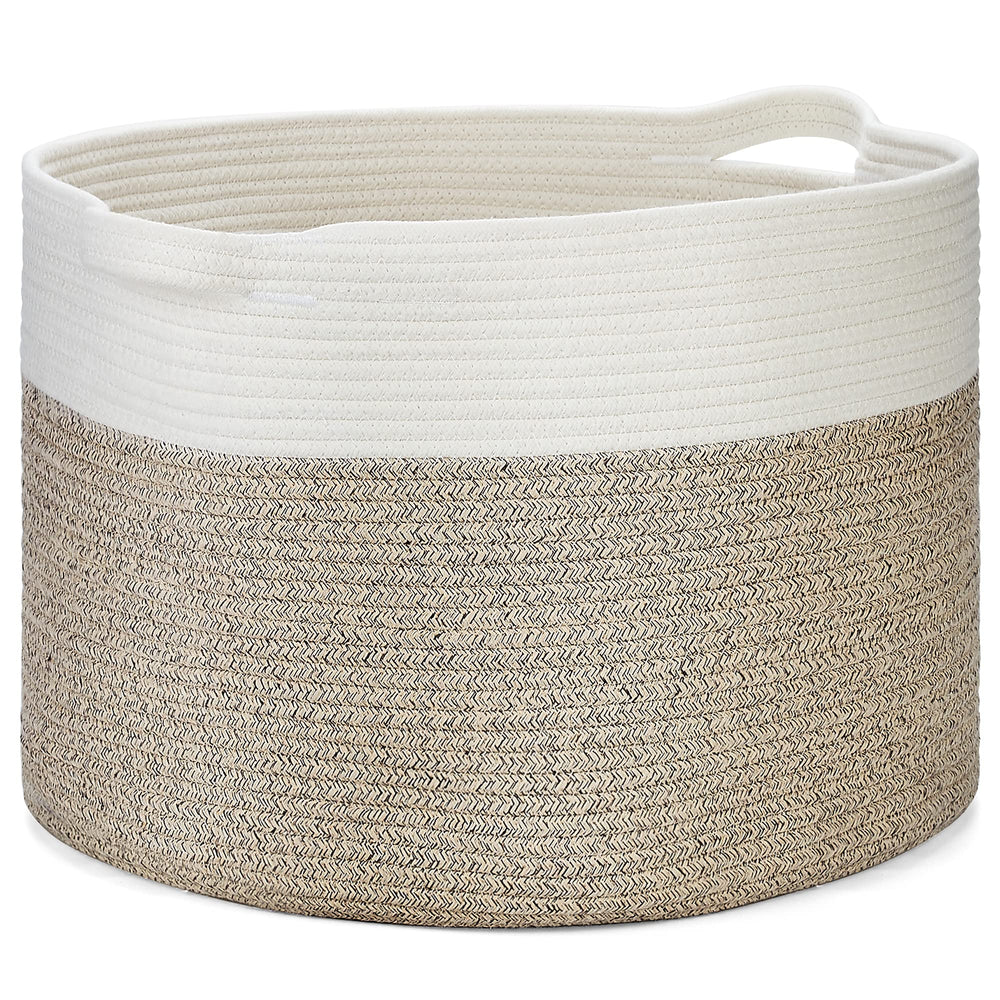 Ravinte Blanket Basket ready to move between rooms with sturdy handles.