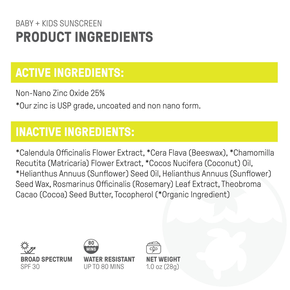 Raw Elements sunscreen stick highlighting UVA-UVB broad-spectrum protection.