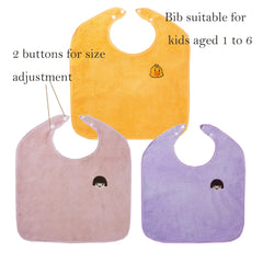 Close-up of RAXIFU coral fleece bibs showing soft texture.