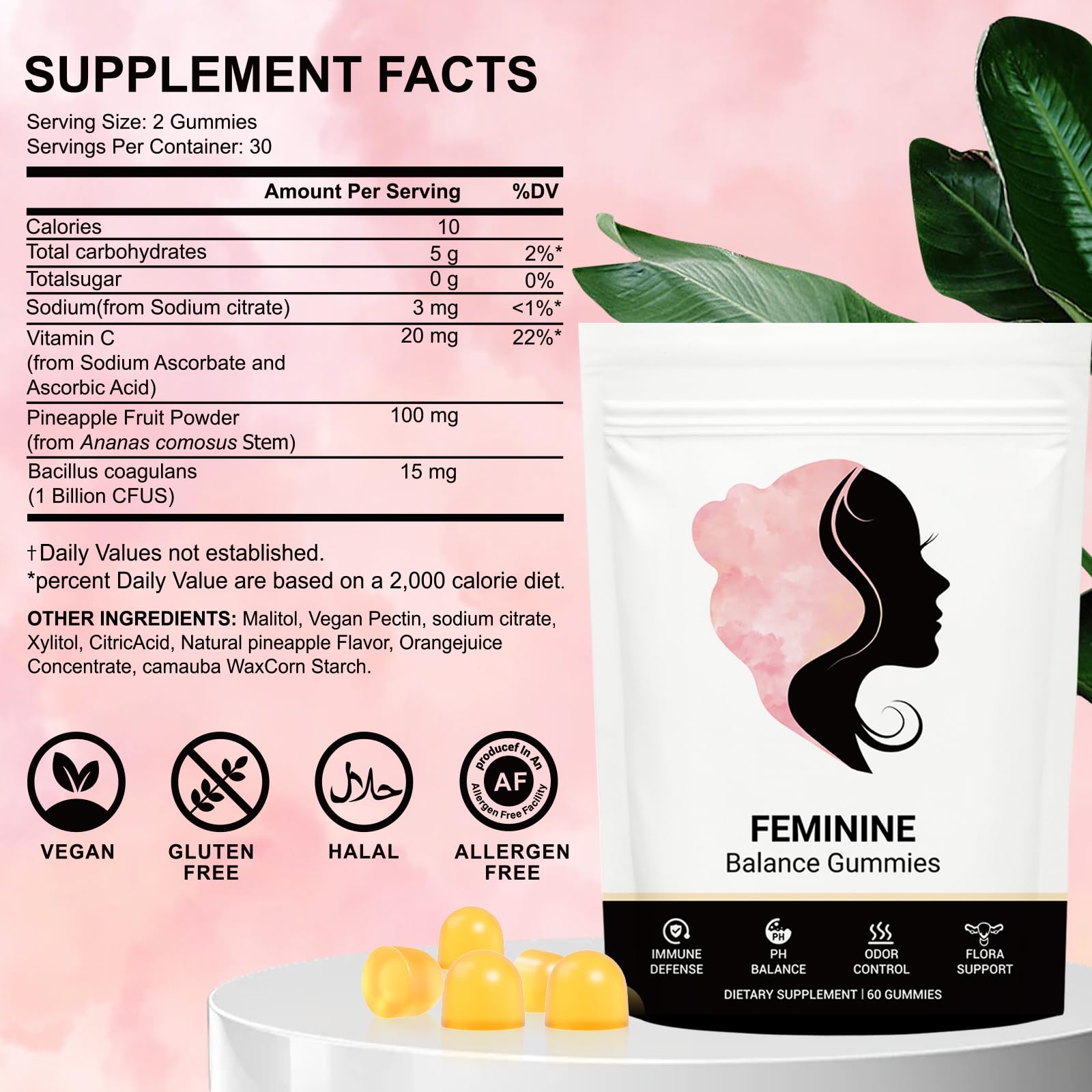 Rayanma gummies label highlights clean, gluten-free ingredients.