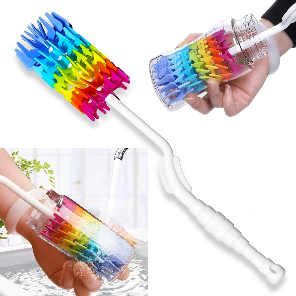 Rayhee bottle brush with 360° rotation for thorough inside cleaning