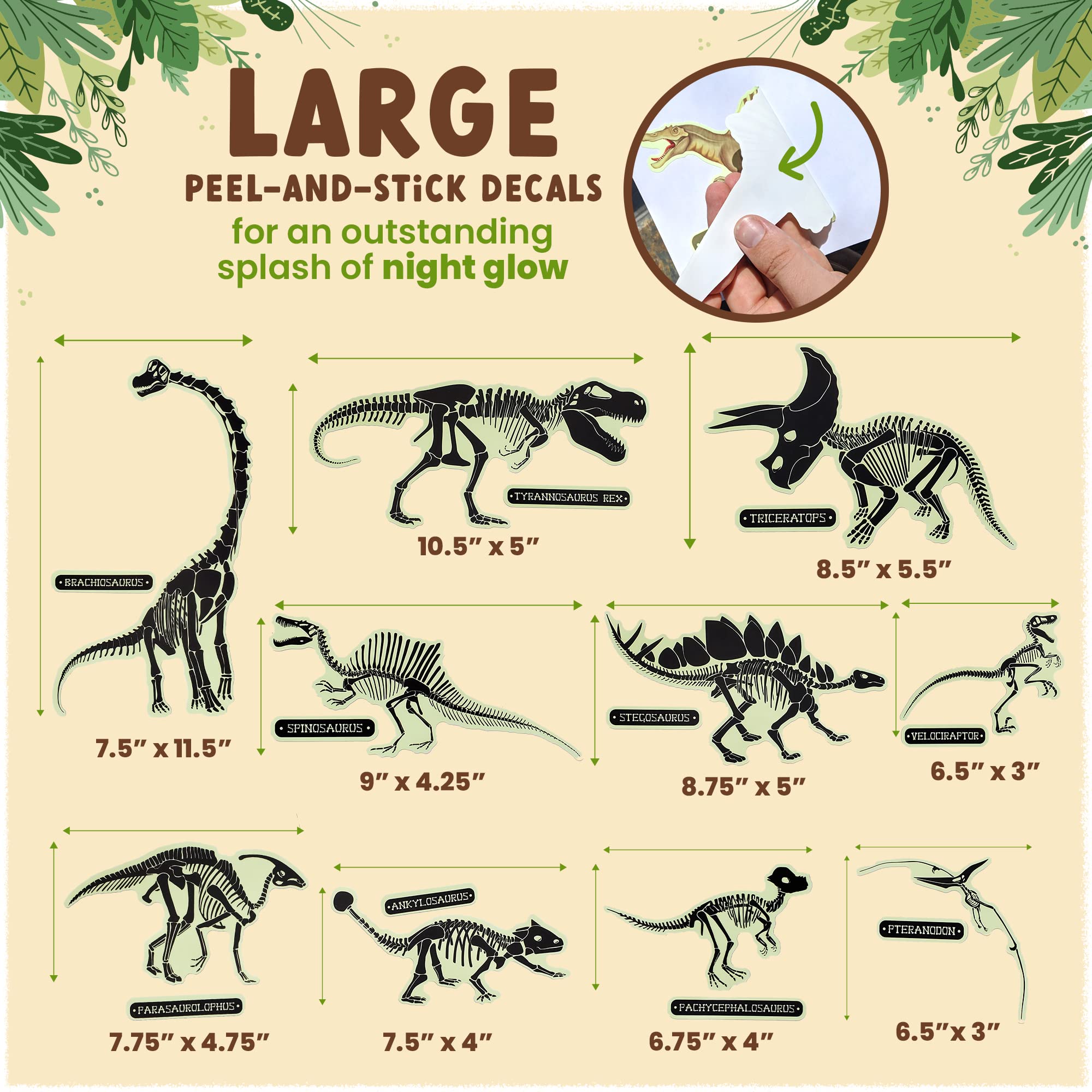 Rayliad glow in the dark Brachiosaurus wall decal glows bright for bedtime stories