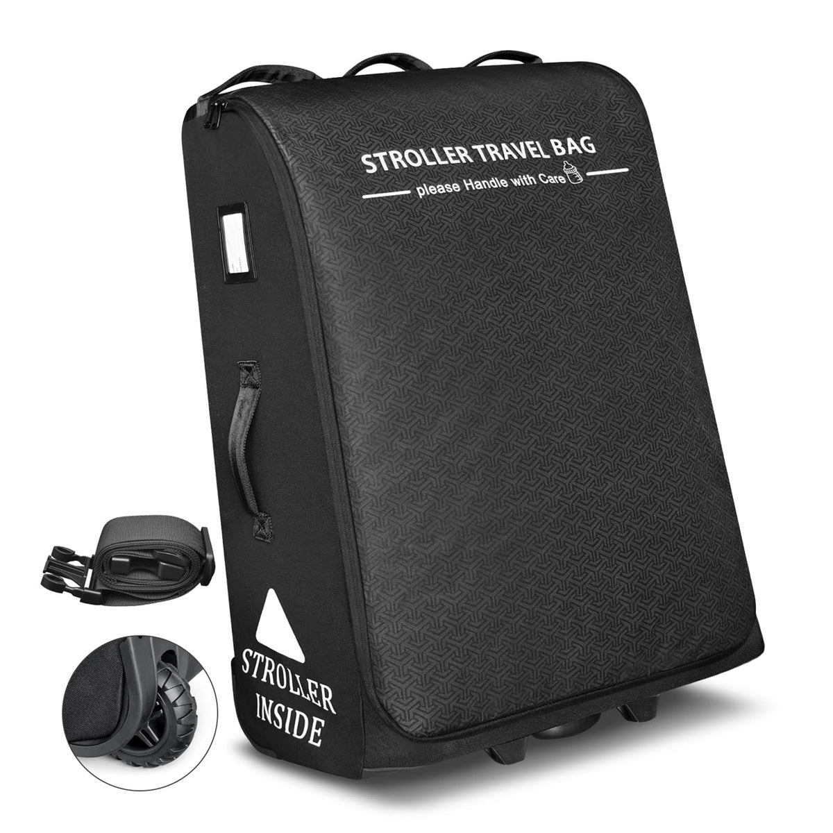 Raymace padded stroller travel bag with wheels for easy airport navigation.