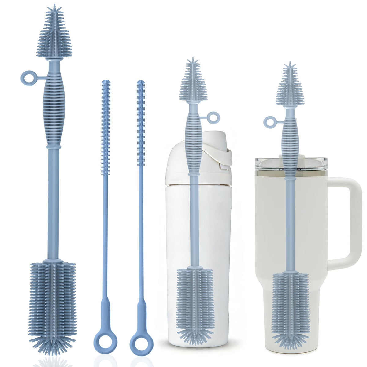 Raymeefa silicone bottle brush and straw cleaner with ergonomic blue handle