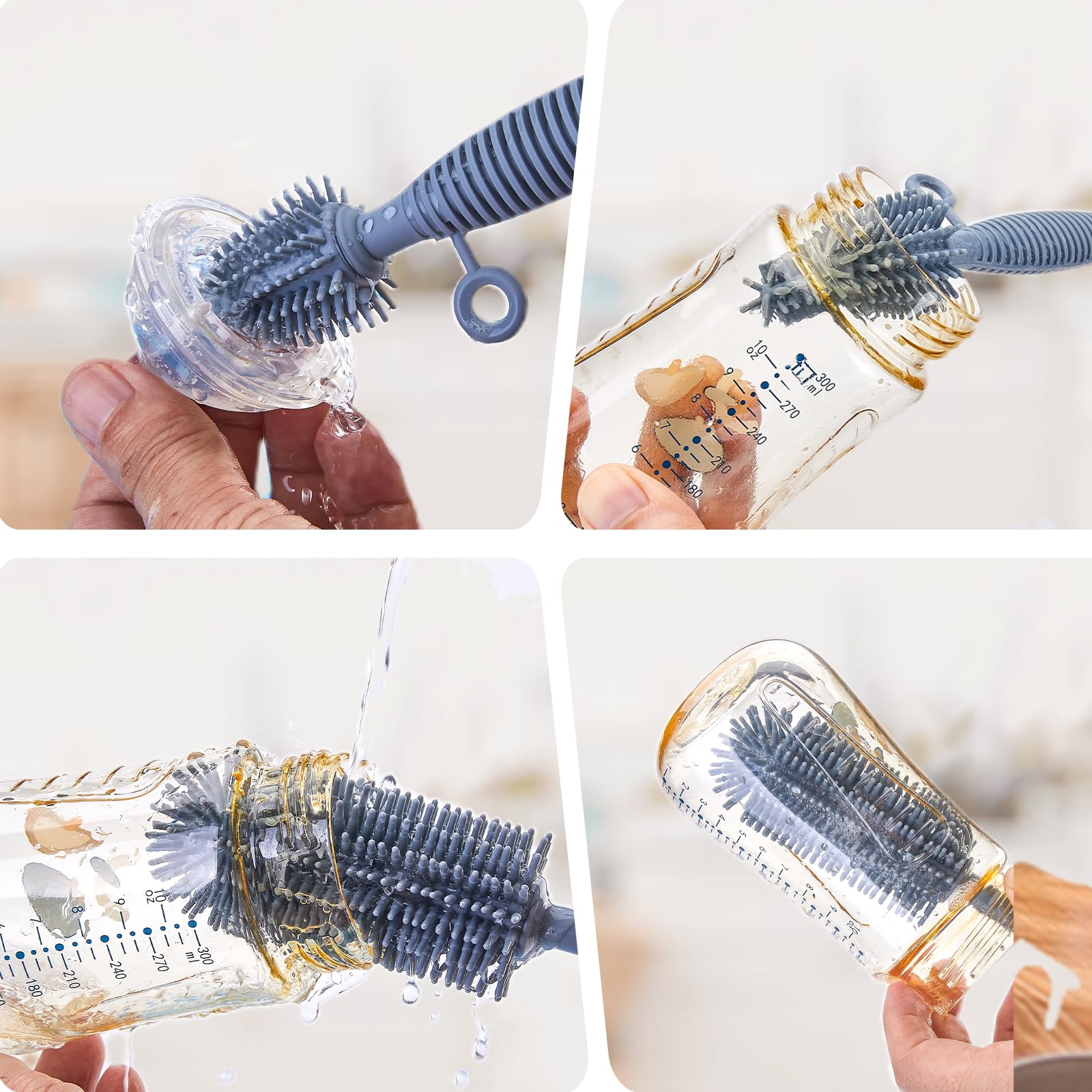 Raymeefa silicone bottle brush shown with ergonomic handle for easy cleaning